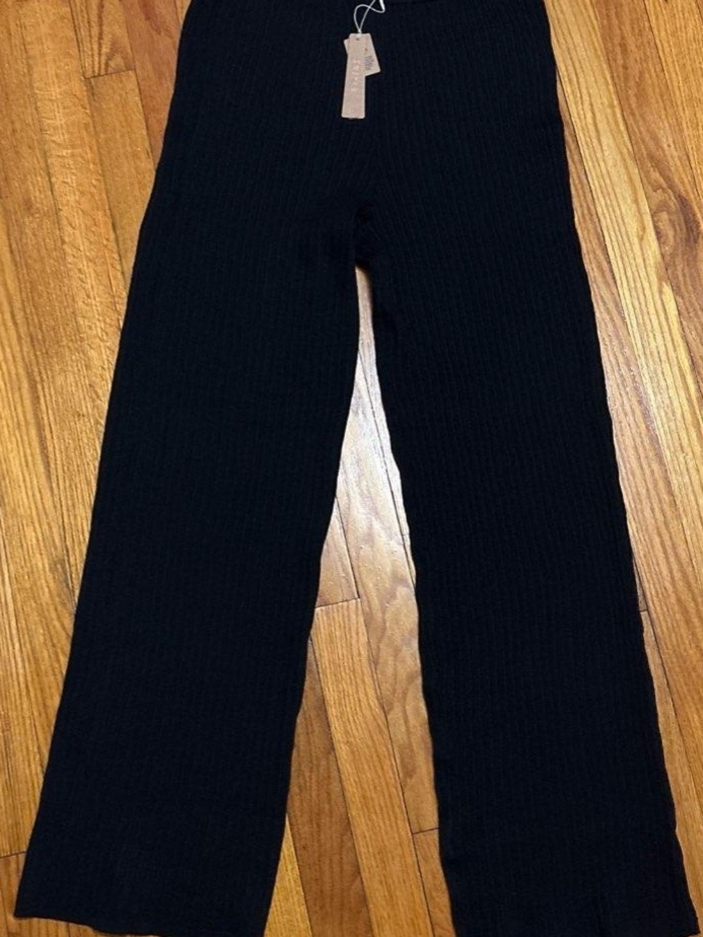 SKIMS Black Ribbed Wide-Leg Knit Pants, Sheer Black